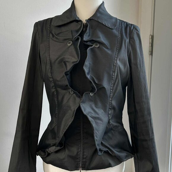 Joseph Ribkoff Graphite Shimmer Ruffle Peplum Jacket, Made in Canada – US/CA 8 - Picture 2 of 12